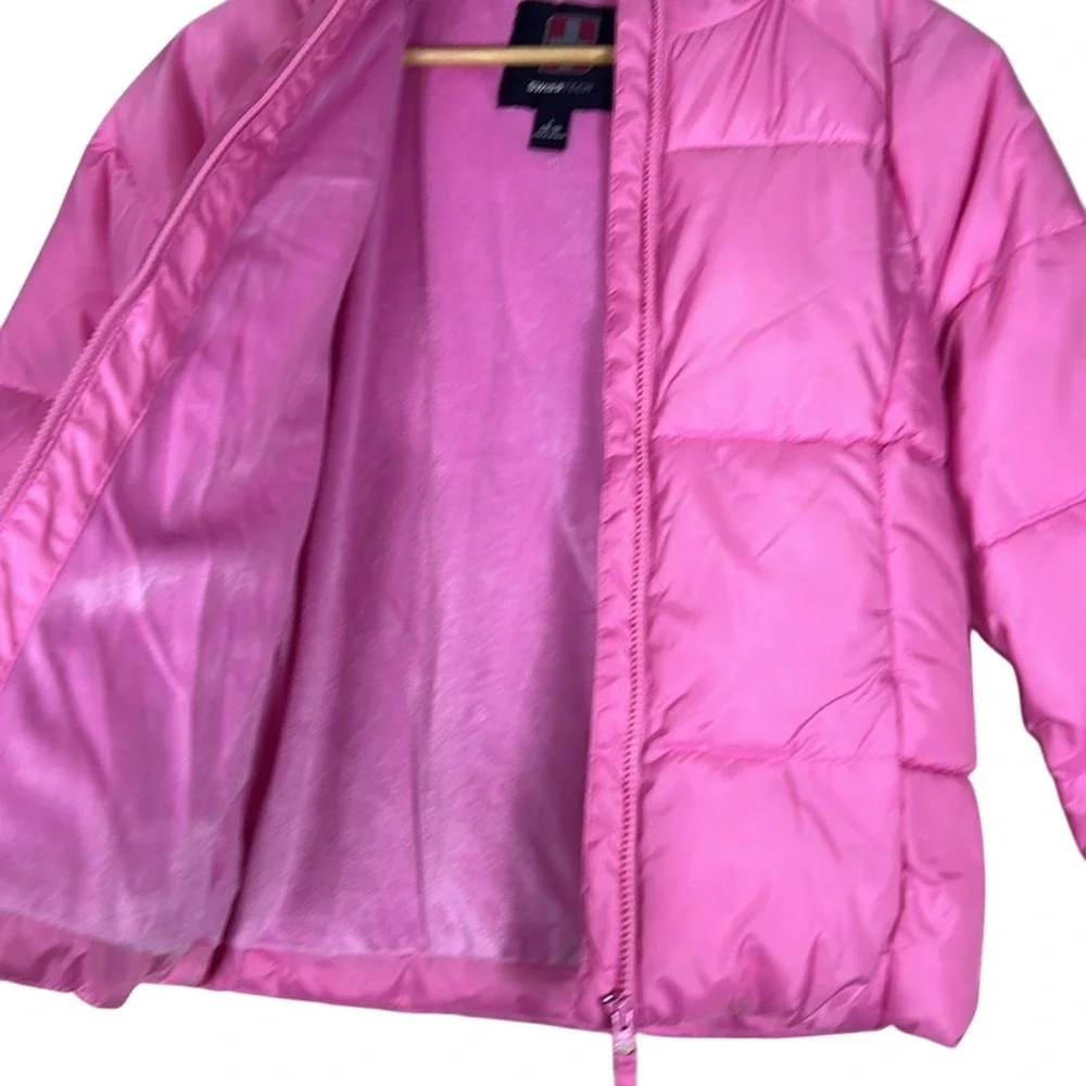 Swiss Tech Puffer Solid Jacket Pink Winter Hooded Fleece Lined Size L (10-12)